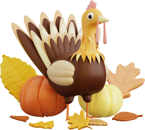 3d thanksgiving illustration with cute turkey